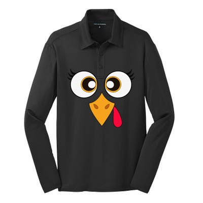 Cute Thanksgiving Turkey Face Funny Turkey Day Silk Touch Performance Long Sleeve Polo