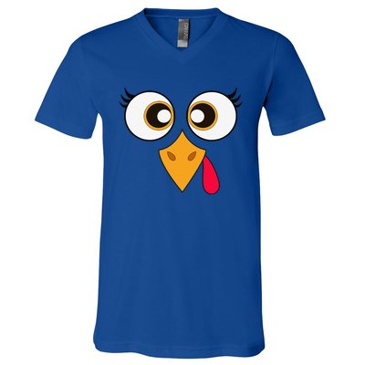 Cute Thanksgiving Turkey Face Funny Turkey Day V-Neck T-Shirt