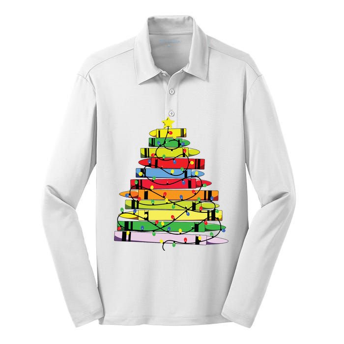 Christmas Tree Teacher Student Xmas Teacher Pajamas Silk Touch Performance Long Sleeve Polo