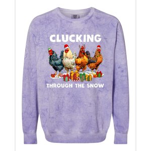 Clucking Through The Snow Funny Chicken Merry Christmas Colorblast Crewneck Sweatshirt