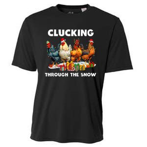 Clucking Through The Snow Funny Chicken Merry Christmas Cooling Performance Crew T-Shirt