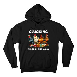 Clucking Through The Snow Funny Chicken Merry Christmas Hoodie