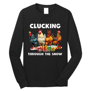 Clucking Through The Snow Funny Chicken Merry Christmas Long Sleeve Shirt