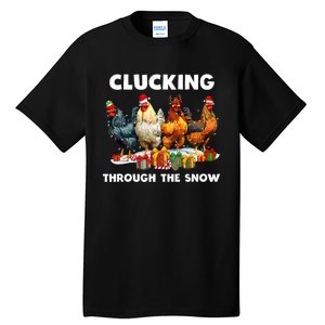 Clucking Through The Snow Funny Chicken Merry Christmas Tall T-Shirt