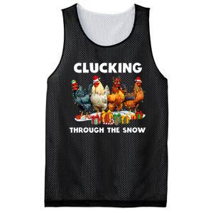 Clucking Through The Snow Funny Chicken Merry Christmas Mesh Reversible Basketball Jersey Tank