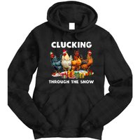 Clucking Through The Snow Funny Chicken Merry Christmas Tie Dye Hoodie