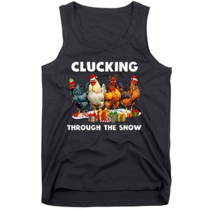 Clucking Through The Snow Funny Chicken Merry Christmas Tank Top