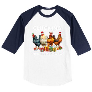 Clucking Through The Snow Funny Chicken Merry Christmas Baseball Sleeve Shirt