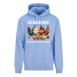 Clucking Through The Snow Funny Chicken Merry Christmas Unisex Surf Hoodie