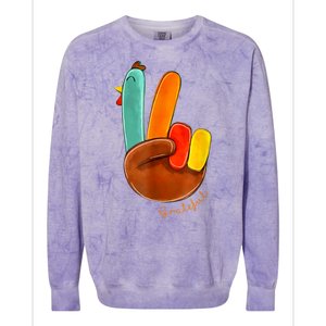 Cute Thanksgiving Turkey Peace Sign Grateful Colorblast Crewneck Sweatshirt