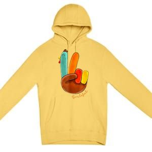 Cute Thanksgiving Turkey Peace Sign Grateful Premium Pullover Hoodie