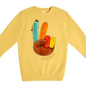 Cute Thanksgiving Turkey Peace Sign Grateful Premium Crewneck Sweatshirt