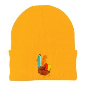 Cute Thanksgiving Turkey Peace Sign Grateful Knit Cap Winter Beanie