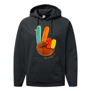 Cute Thanksgiving Turkey Peace Sign Grateful Performance Fleece Hoodie