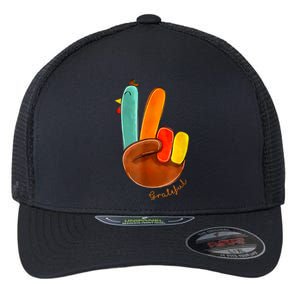 Cute Thanksgiving Turkey Peace Sign Grateful Flexfit Unipanel Trucker Cap