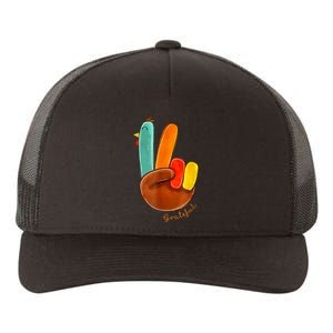 Cute Thanksgiving Turkey Peace Sign Grateful Yupoong Adult 5-Panel Trucker Hat