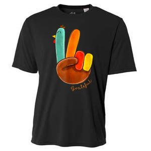 Cute Thanksgiving Turkey Peace Sign Grateful Cooling Performance Crew T-Shirt