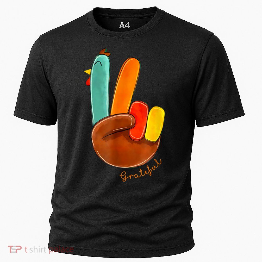 Cute Thanksgiving Turkey Peace Sign Grateful Cooling Performance Crew T-Shirt
