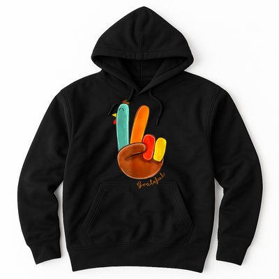 Cute Thanksgiving Turkey Peace Sign Grateful Hoodie