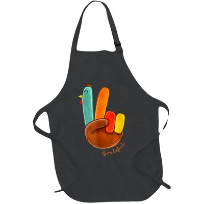 Cute Thanksgiving Turkey Peace Sign Grateful Full-Length Apron With Pockets
