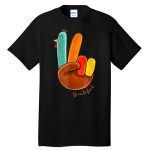 Cute Thanksgiving Turkey Peace Sign Grateful Tall T-Shirt