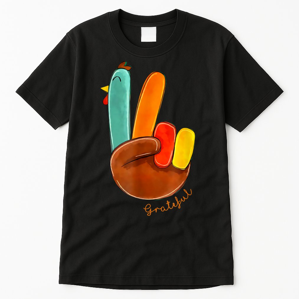 Cute Thanksgiving Turkey Peace Sign Grateful Tall T-Shirt