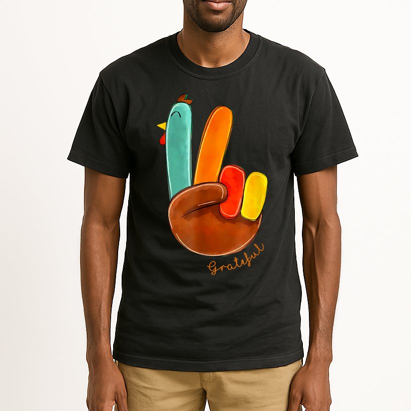 Cute Thanksgiving Turkey Peace Sign Grateful Tall T-Shirt