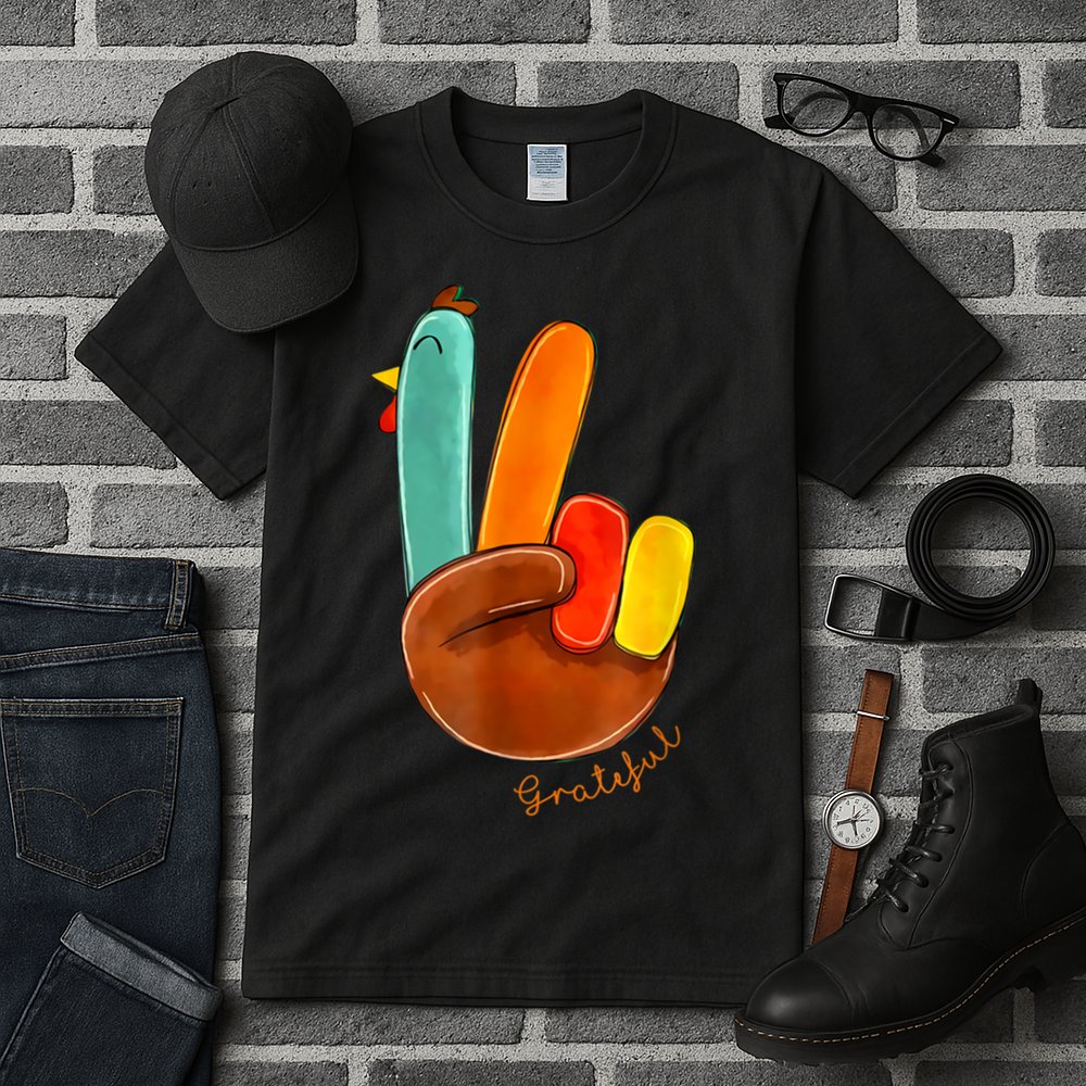 Cute Thanksgiving Turkey Peace Sign Grateful Tall T-Shirt
