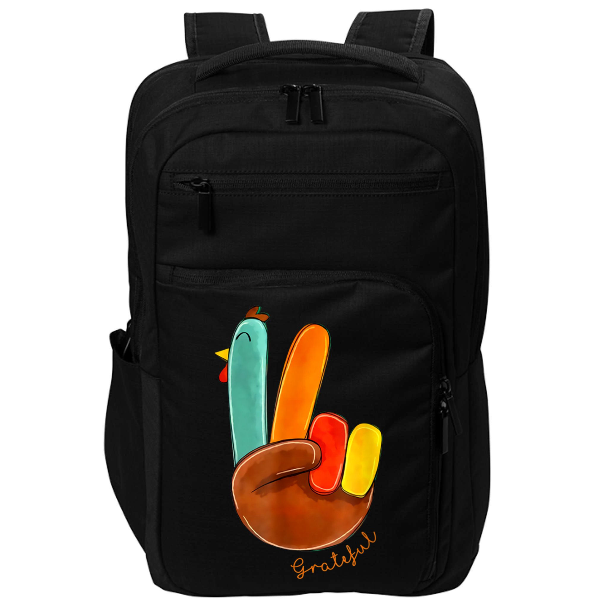 Cute Thanksgiving Turkey Peace Sign Grateful Impact Tech Backpack