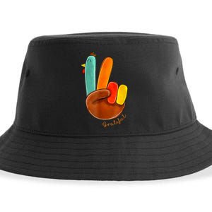 Cute Thanksgiving Turkey Peace Sign Grateful Sustainable Bucket Hat