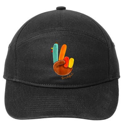 Cute Thanksgiving Turkey Peace Sign Grateful 7-Panel Snapback Hat