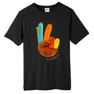 Cute Thanksgiving Turkey Peace Sign Grateful Tall Fusion ChromaSoft Performance T-Shirt