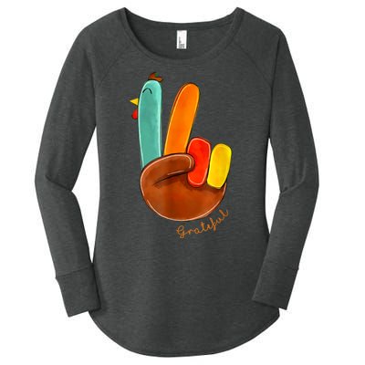 Cute Thanksgiving Turkey Peace Sign Grateful Women's Perfect Tri Tunic Long Sleeve Shirt