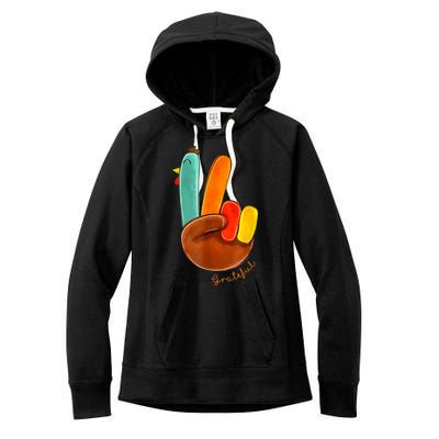 Cute Thanksgiving Turkey Peace Sign Grateful Women's Fleece Hoodie