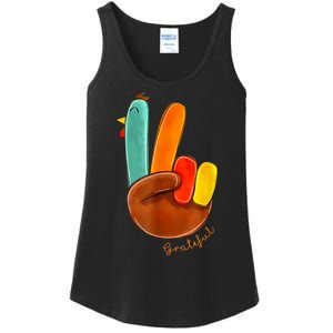 Cute Thanksgiving Turkey Peace Sign Grateful Ladies Essential Tank