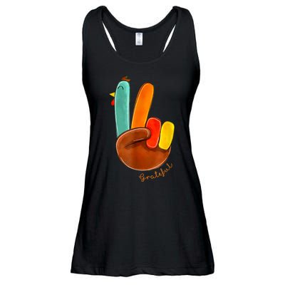 Cute Thanksgiving Turkey Peace Sign Grateful Ladies Essential Flowy Tank