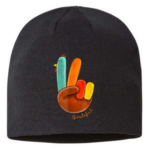 Cute Thanksgiving Turkey Peace Sign Grateful Sustainable Beanie