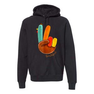 Cute Thanksgiving Turkey Peace Sign Grateful Premium Hoodie