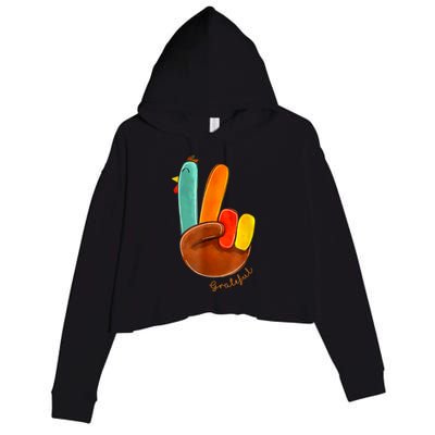 Cute Thanksgiving Turkey Peace Sign Grateful Crop Fleece Hoodie