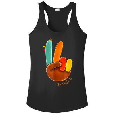 Cute Thanksgiving Turkey Peace Sign Grateful Ladies PosiCharge Competitor Racerback Tank