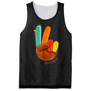 Cute Thanksgiving Turkey Peace Sign Grateful Mesh Reversible Basketball Jersey Tank