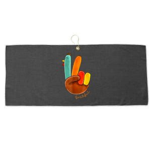 Cute Thanksgiving Turkey Peace Sign Grateful Large Microfiber Waffle Golf Towel