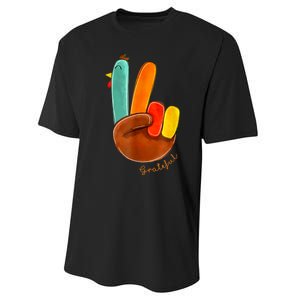 Cute Thanksgiving Turkey Peace Sign Grateful Performance Sprint T-Shirt