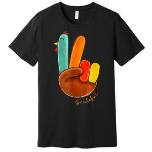 Cute Thanksgiving Turkey Peace Sign Grateful Premium T-Shirt