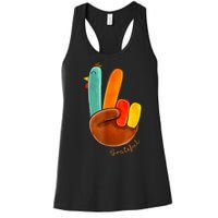 Cute Thanksgiving Turkey Peace Sign Grateful Women's Racerback Tank