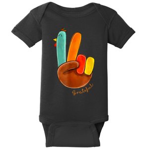 Cute Thanksgiving Turkey Peace Sign Grateful Baby Bodysuit