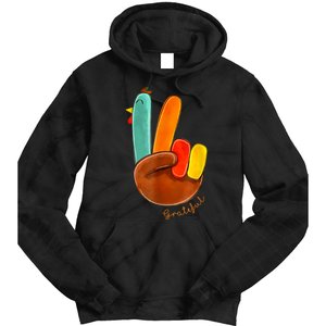 Cute Thanksgiving Turkey Peace Sign Grateful Tie Dye Hoodie