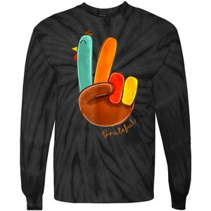 Cute Thanksgiving Turkey Peace Sign Grateful Tie-Dye Long Sleeve Shirt