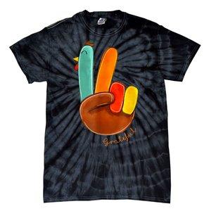 Cute Thanksgiving Turkey Peace Sign Grateful Tie-Dye T-Shirt