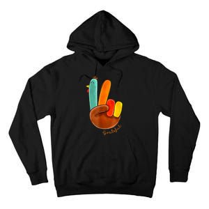 Cute Thanksgiving Turkey Peace Sign Grateful Tall Hoodie